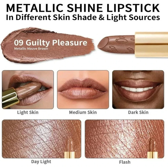 Oulac Women Metallic Shine Brown High Impact color Lipstick Guilty Pleasure 09 - Picture 3 of 8